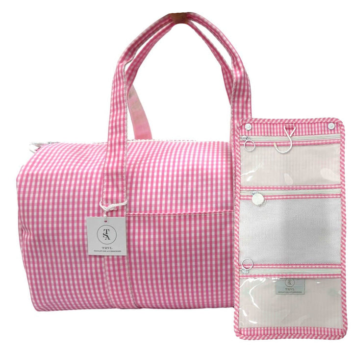 Weekender Gift Set - Duffel And Hanging Bag Gingham Pink