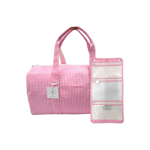 Weekender Gift Set - Duffel and Hanging Bag - Gingham Pink